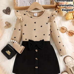 Ensemble Fille 2 Pièces – Haut à Cœurs + Jupe Noire Élégante
