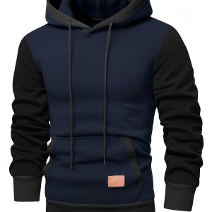 Sweat à capuche pour homme à blocs de couleurs avec patchs en cuir
